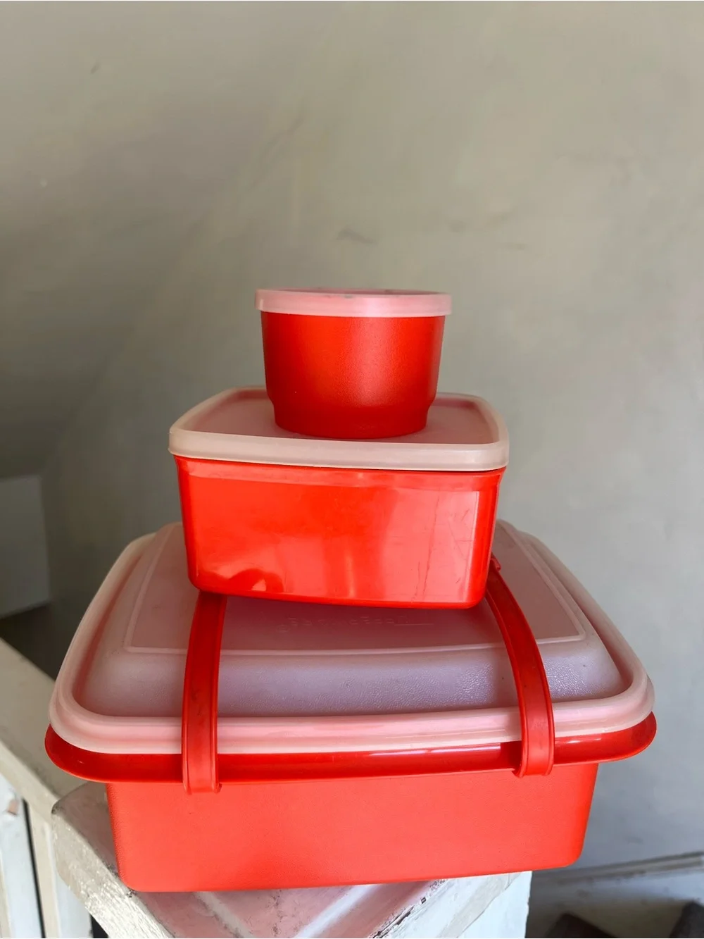 Lovely Vintage 60’s 70’s Bright Retro Red Lunch Box Set